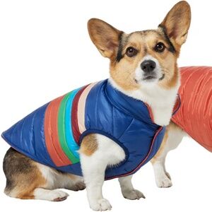 Frisco Lightweight Reversible Striped Packable Dog & Cat Puffer, Navy, Medium